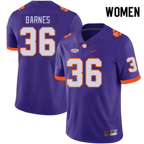 Women #36 Khalil Barnes Clemson Tigers College Football Jerseys Stitched-Purple - Click Image to Close